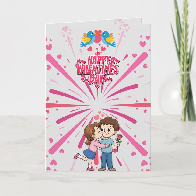 Happy Valentine’s Day Cute Couple Illustration  Card (Front)