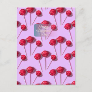 Happy Valentine’s Day Cute Lollipop Pattern Pink C Postcard
