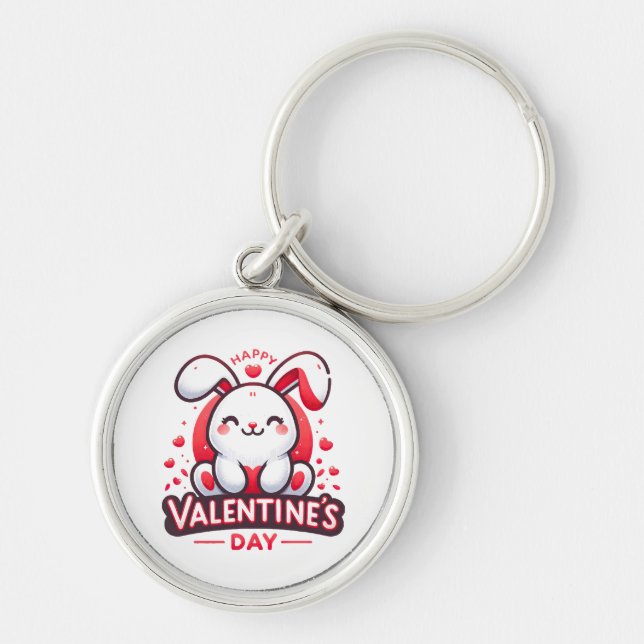Happy Valentine s Day Cute Rabbit Key Ring (Front)
