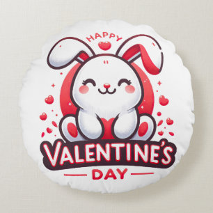 Happy Valentine s Day Cute Rabbit Round Cushion