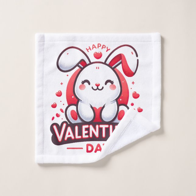 Happy Valentine s Day Cute Rabbit Wash Cloth (Wash Cloth)