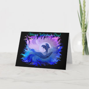 Happy Valentine s Day - Dolphins in the moonlight Holiday Card