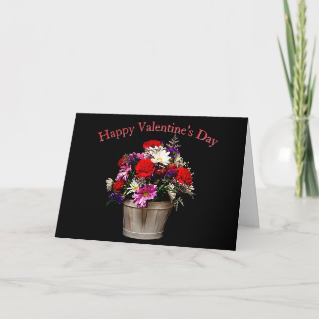 Happy Valentine’s Day Elegant Floral Bouquet Greet Card (Front)