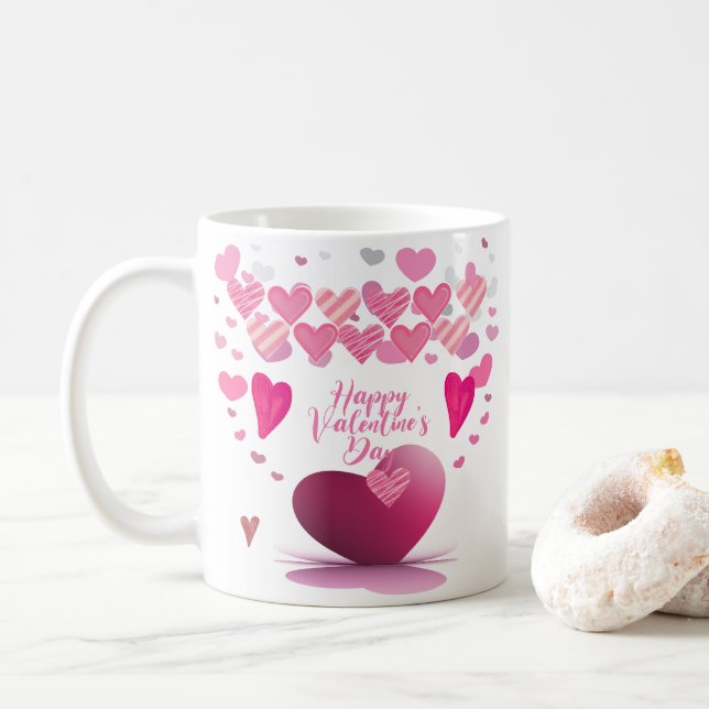 Happy Valentine’s Day Heart Pattern Mug (With Donut)