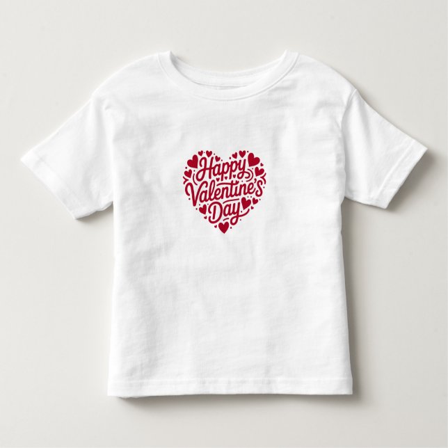 Happy Valentine’s Day Heart Typography – Red Love  Toddler T-Shirt (Front)