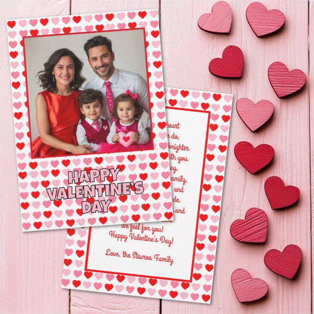 Happy Valentine’s Day Hearts Custom Photo and Text Holiday Card (Creator Uploaded)