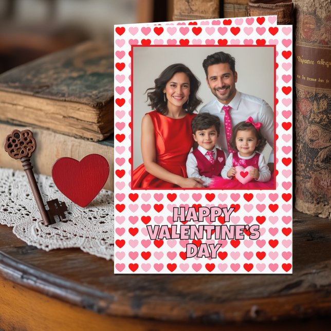 Happy Valentine’s Day Hearts Custom Photo and Text Holiday Card (Creator Uploaded)