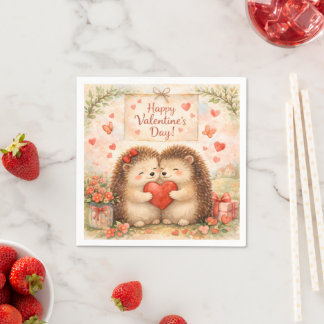 Happy Valentine’s Day Hedgehog Love Illustration Napkin