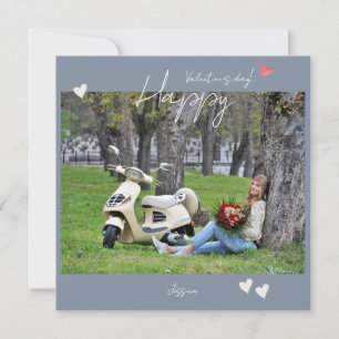 Happy Valentine`s Day Modern Script Photo Thank You Card