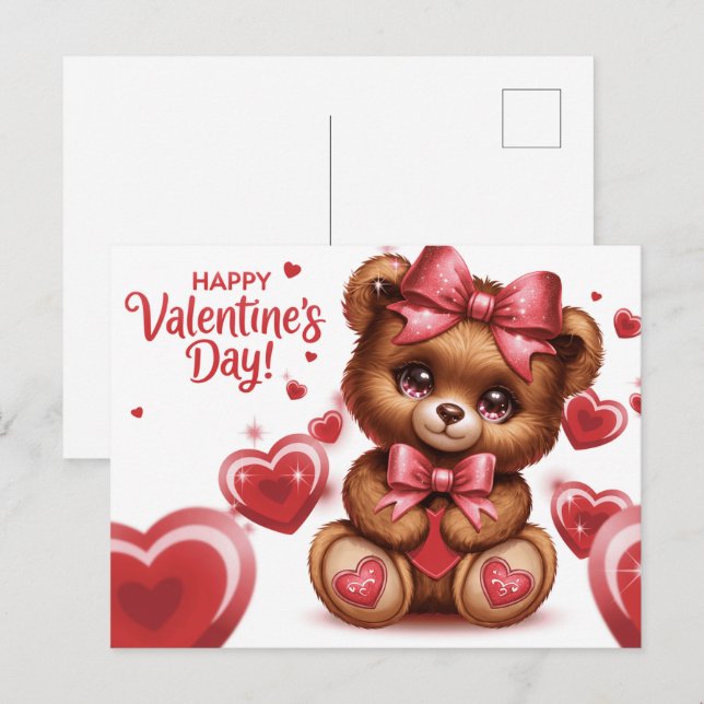 Happy Valentine’s Day Ourson -8 Postcard (Front/Back)