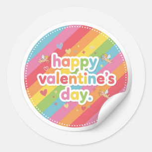 Happy Valentine’s Day Rainbow LoveSticker Classic Round Sticker