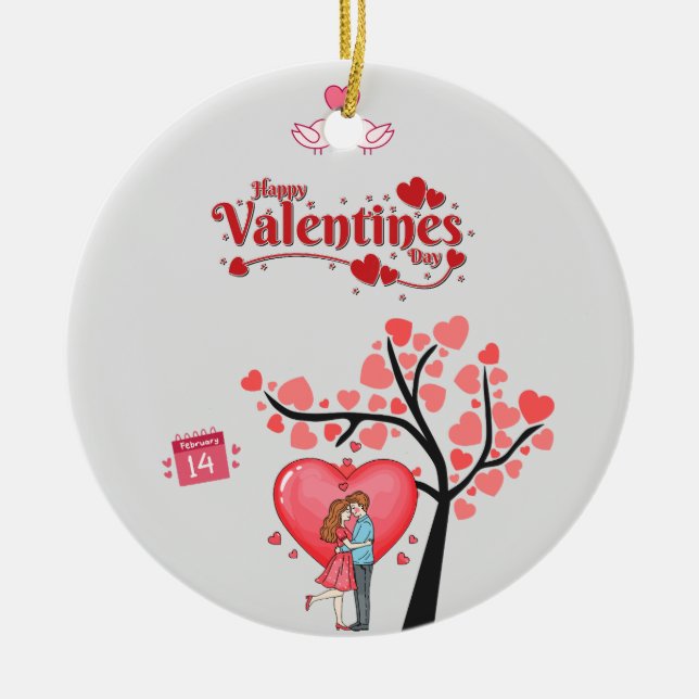 Happy Valentine’s Day – Romantic Couple  Ceramic Tree Decoration (Front)