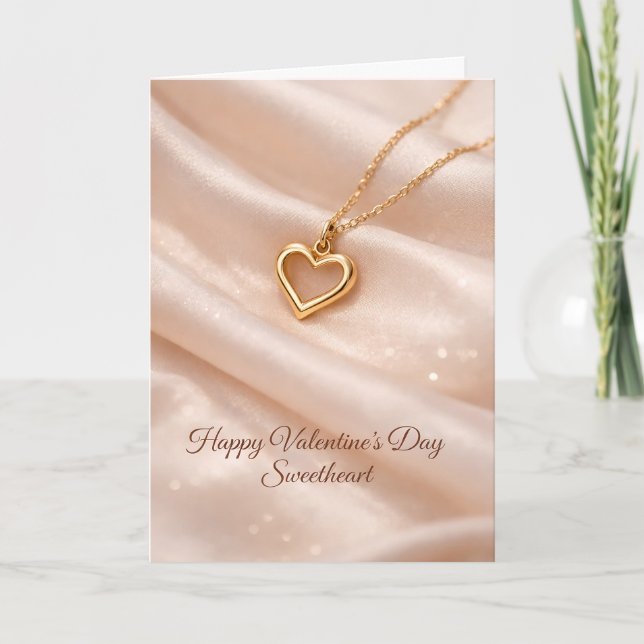 Happy Valentine’s Day Sweetheart Gold Heart Card (Front)