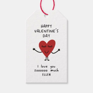 Happy Valentine’s Day with Cute Cartoon Heart Gift Tags