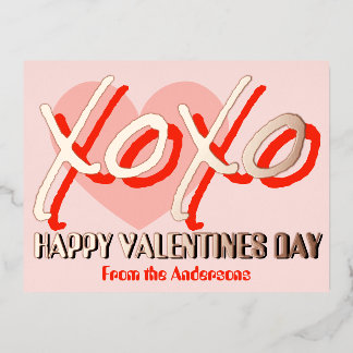 Happy Valentine’s Day XoXo modern foil pink Foil Holiday Postcard
