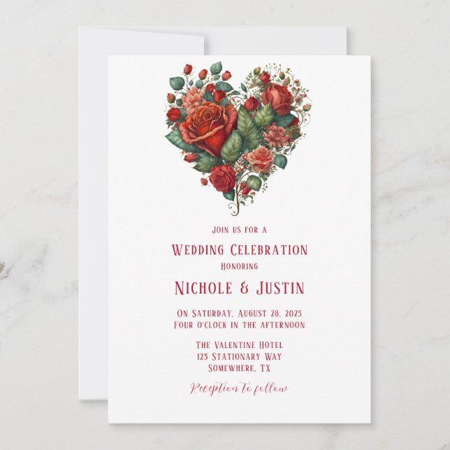 Happy Valentine’s Roses Wedding Invitation (Front)