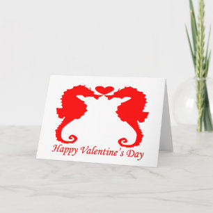 Happy Valentine Seahorse and Heart Holiday Card