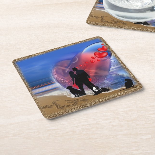 Happy Valentine Square Paper Coaster (Angled)