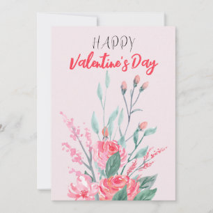 Happy Valentine Watercolor Flowers Holiday Card