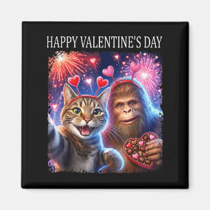 Happy Valentines 2026 Cute Cat Bigfoot Party Art _ Magnet