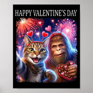 Happy Valentines 2026 Cute Cat Bigfoot Party Art _ Poster