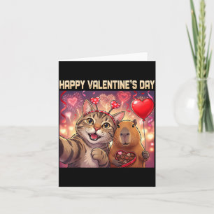 Happy Valentines 2026 Cute Cat Capybara Party Art  Card