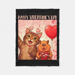 Happy Valentines 2026 Cute Cat Capybara Party Art  Fleece Blanket