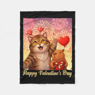 Happy Valentines 2026 Cute Cat Capybara Party Art  Fleece Blanket