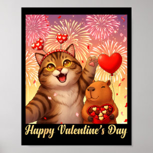 Happy Valentines 2026 Cute Cat Capybara Party Art Poster