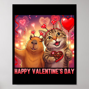 Happy Valentines 2026 Cute Cat Capybara Party Art Poster
