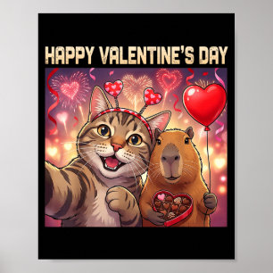 Happy Valentines 2026 Cute Cat Capybara Party Art  Poster