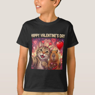 Happy Valentines 2026 Cute Cat Capybara Party Art  T-Shirt