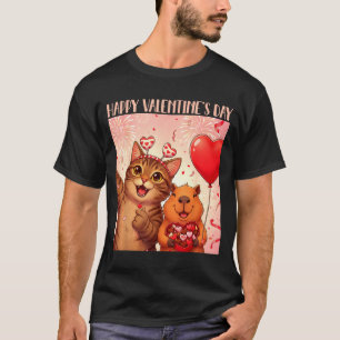 Happy Valentines 2026 Cute Cat Capybara Party Art  T-Shirt