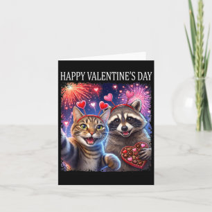 Happy Valentines 2026 Cute Cat Raccoon Party Art  Card