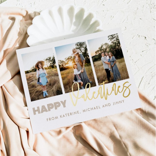Happy Valentines 3 Photo Collage Family Card (Creator Uploaded)