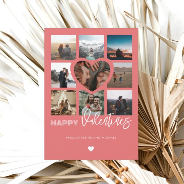 Happy Valentines 9 Photo Collage Couple Family  Holiday Card (Creator Uploaded)