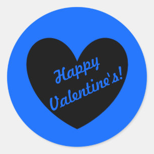 "Happy Valentine's" black heart on blue Classic Round Sticker