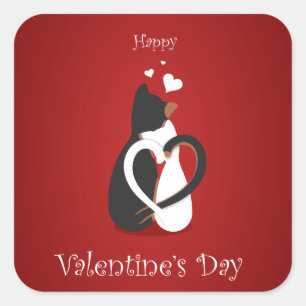 Happy Valentine's Black & White Kitties Square Sticker