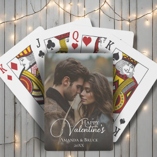 Happy Valentine's Brush Script Custom Photo Playing Cards