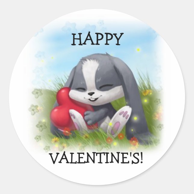 Happy Valentine's Cartoon Rabbit Sticker (Front)