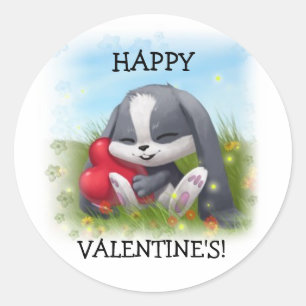 Happy Valentine's Cartoon Rabbit Sticker