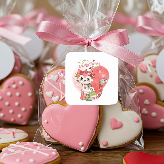 Happy Valentines Cat Square Sticker (Creator Uploaded)