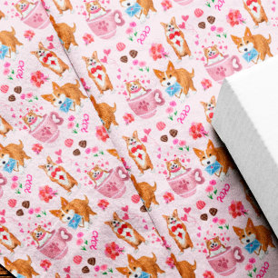 Happy Valentine's Corgi Day Pattern  Tissue Paper