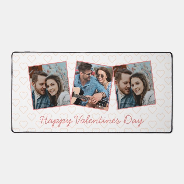 Happy Valentines Cute 3 Photo Heart Pattern Desk Mat (Front)