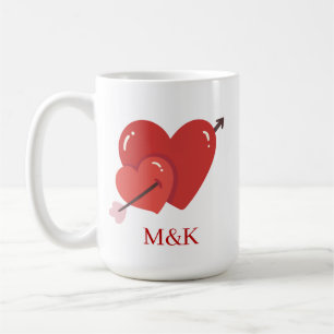 Happy valentines cute love hearts monogram coffee mug