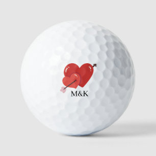 Happy valentines cute love hearts monogram golf balls