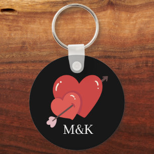 Happy valentines cute love hearts monogram  key ring