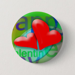 Happy Valentine's Day 2 Red Hearts Button