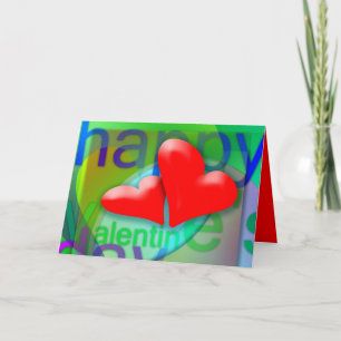 Happy Valentine's Day 2 Red Hearts Greeting Holiday Card