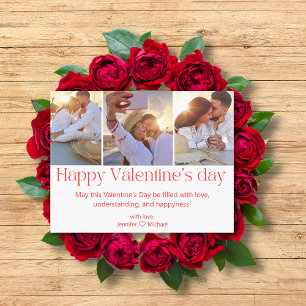 happy valentines day 3 photos collage red script holiday card